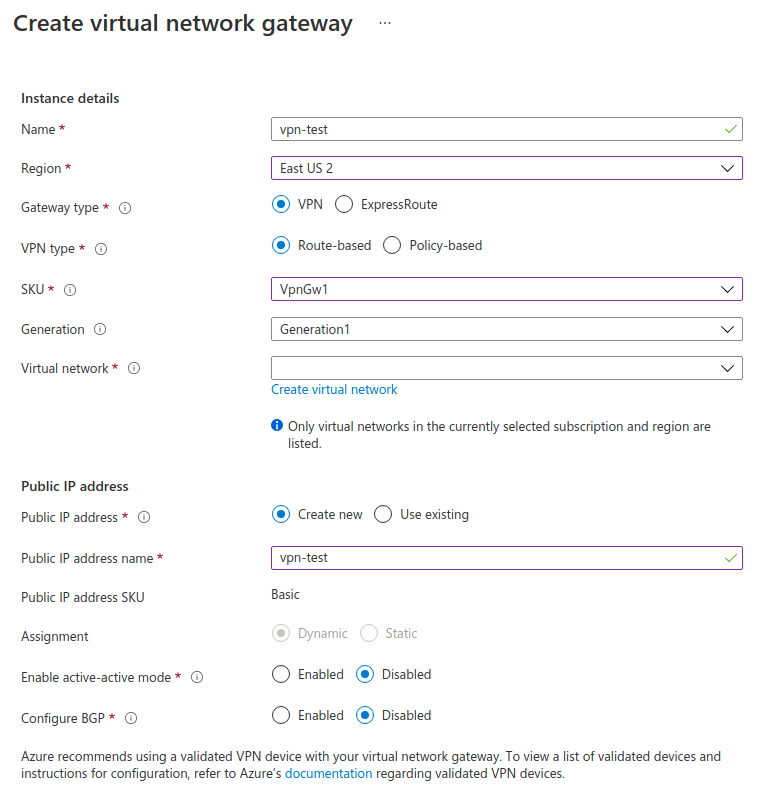 Virtual Network Gateway